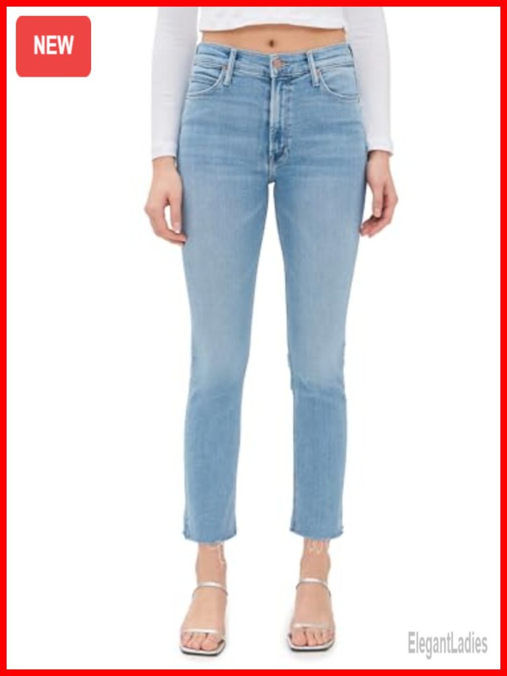Mid Rise Dazzler Ankle Fray Jeans Raw Hem Stretch Denim